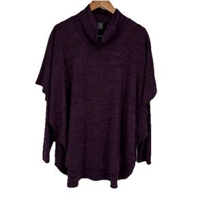 Pure Essence Women Layered Tunic Top 2XL Heather Purple Black Cowl Neck Stretch